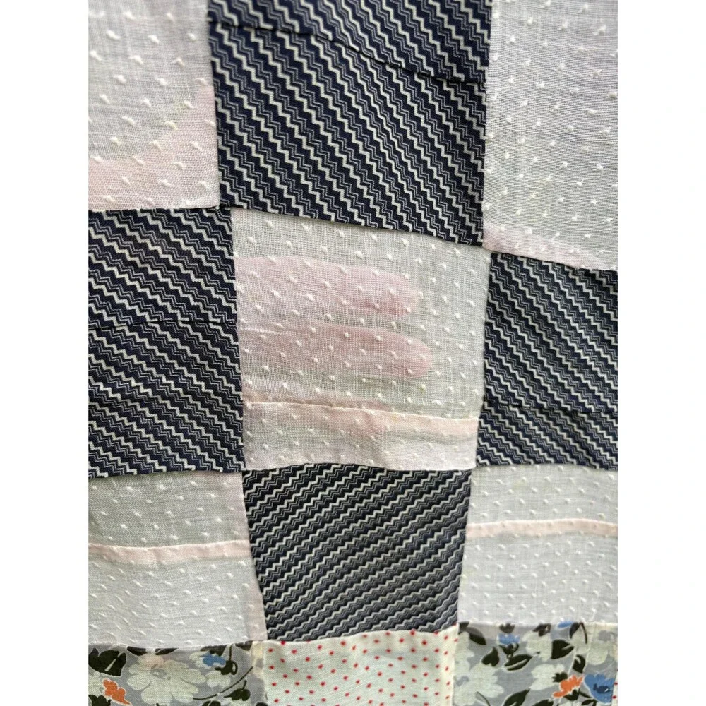 Vintage Handmade Checkerboard Patchwork Quilt Top Cottage Farmhouse Bedding